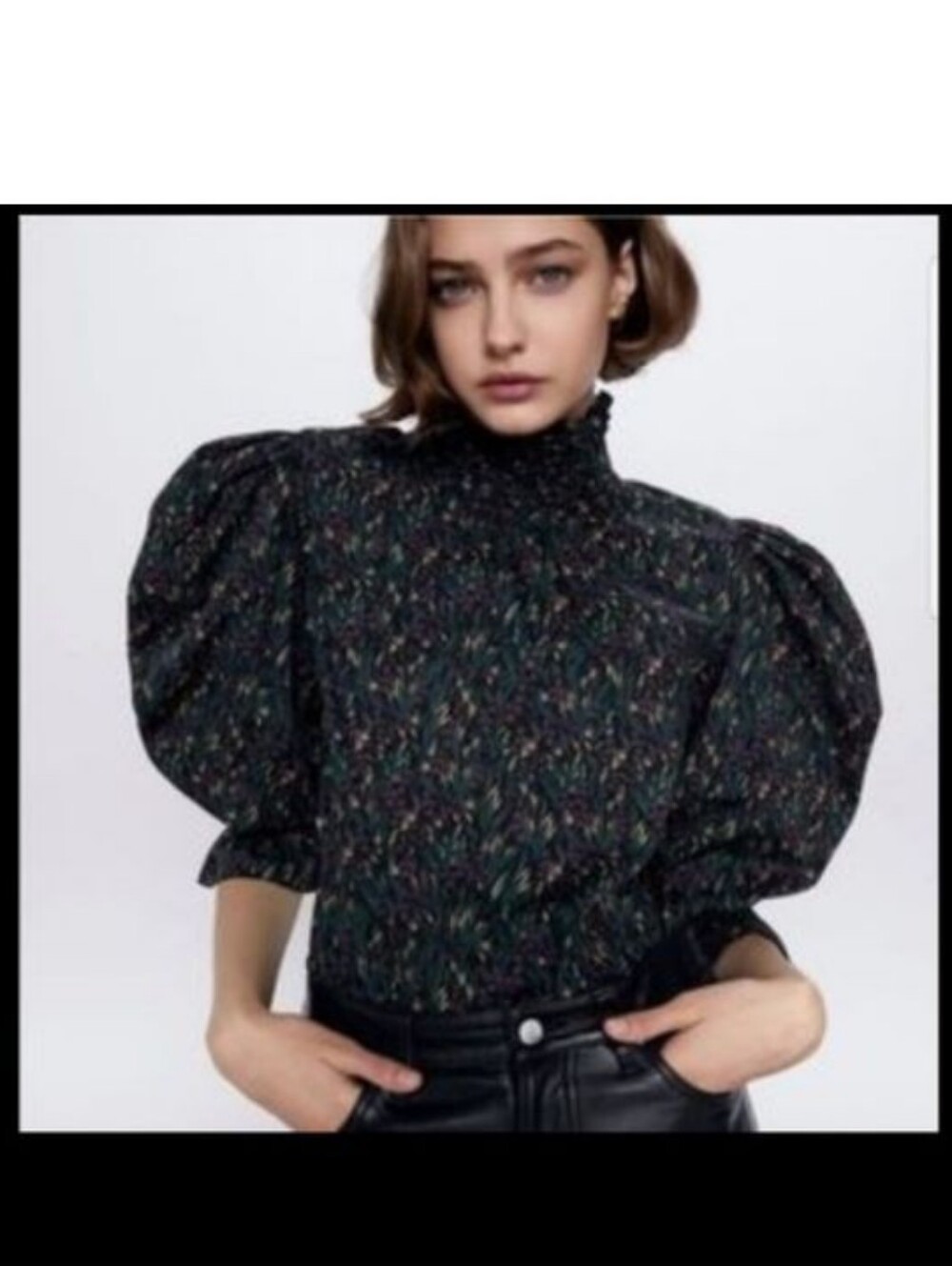 ZARA Black Floral High Neck Blouse Top REF 2070/001 Size M